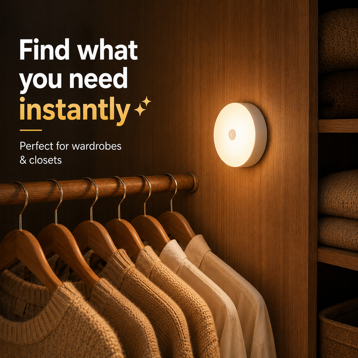 MagicGlow Pro glowing inside a wardrobe